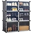 Mondeer Shoe Storage Cabinet, 6 Cubes Portable DIY Plastic Shoe Organiser, Modular Plastic Shoe Rack with Door, Space Saving for Living Room, Bedroom, Entrance, Black