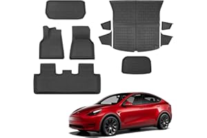 ‎BASENOR BASENOR Tesla Model Y Fußmatten 3D dreischichtiger wasserdichter Fallschutz Bodenbelag passend für Tesla Model Y Zubehör 2021 2022 2023 2024 Model Y (5-Sitzer-Komplettset Matte)