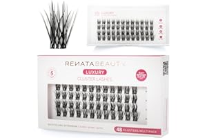 RB RENATA BEAUTY Renata Beauty Ciglia Luxury - Confezione da 48 Cluster Ciglia Ciuffetti Finte per Extension Ciglia a Grappolo per un Look Lussuoso – Morbide e Riutilizzabili – Banda Trasparente Ultrasottile