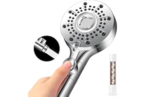 BERSSEN Duschkopf mit Filter, Hochdruck Brausekopf Dusche mit 5+1 Strahlarten, Sparduschkopf mit Filter-Funktion，Wasserstopp-Funktion, Abnehmbar für den Einsatz als Spritzpistole