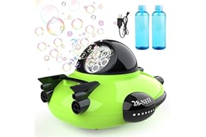 Baztoy Macchina Bolle di Sapone, Soffiatore Ricaricabile di Bolle Automatico con 2 Bottiglie di Soluzione per Bambini 3 4 5 6 7 8 9 10 Anni Giocattolo Bolle Esterno Regalo Compleanno Festa Giardino
