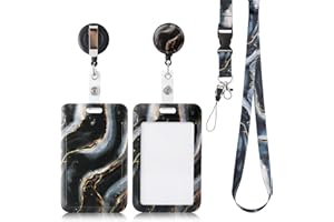 AiQInu Porta Tarjetas Identificativas, Lanyard con Tarjetero, Cordón Retráctil, Para Tarjeta de Identificación, Llaves, Cámara, Teléfono Móvil, Perfecto para Oficina, Eventos (Negro)