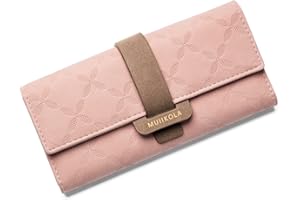 MUIIKOLA Women's Wallet RFID Blocking Ladies Purse Women Leather Fashion Long Purse Clutch Holder Case Four Leaf Clover Coin Zipper Long Purse with Multiple Card Slots and Roomy Compartment