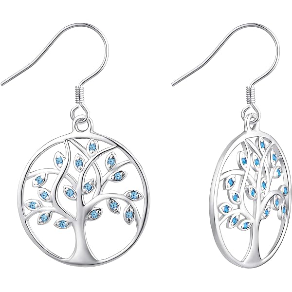 Boucles D'Oreilles Arbre De Vie En Argent 925 Rhodié Avec Oxydes De Zirconium - Pendantes - Neuf Avec Étiquettes