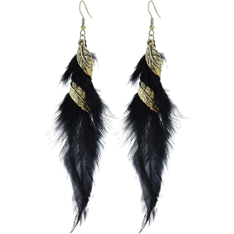 Handgefertigte Schwarze Feder-Ohrringe – Leichte & Stylische Ohrhänger Für Damen, 9-11cm, Perfektes Geschenk