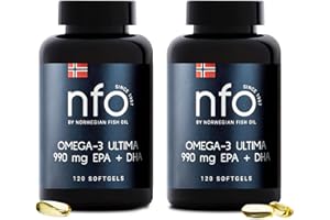 ‎NFO NFO OMEGA 3 ULTIMA 2er-Pack [2x120=240 Kapseln] Fischöl Kapseln mit höchster Konzentration EPA & DHA als TG & Vitamin E, Fischöl Omega 3 Kapseln hochdosiert, Omega 3 Öl Aminosäuren Komplex hochdosiert