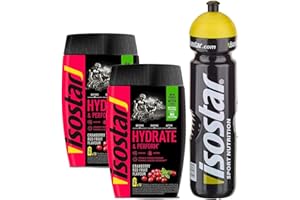 Isostar Hydrate & Perform -Red Fruits - 2x400g Powder | Pack of 2 + Original 1000ml Drinking Bottle