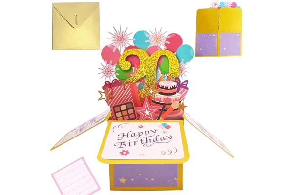 Carte Anniversaire 20 Ans Cartes D'anniversaire Pop-up Carte de Voeux 3d Avec Enveloppe Cadeau pour Femmes Hommes Filles Amis Mères (A 20)