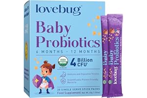 Lovebug Probiotics for Babies - Baby Probiotics 6-12 Months Allergen & Sugar-Free, Tasteless Powder, 30 Pack