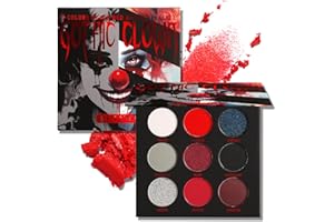 Afflano Palette Ombres à Paupières Noir Rouge Goth Clown Maquillage Halloween, Palette Fard a Paupiere Blanc Argent Pailleté Rouge Noir Très Pigmenté, Zombie Vampire Smoky Yeux Black Red Eyeshadow