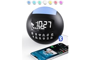 MINORZ Réveil numérique avec haut-parleur Bluetooth, réveil lumineux avec 42 machines à bruit blanc, double réveil fort avec type C et port de charge USB, snooze,12/24 h