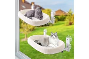 GUUSII HOME 2PCS Cat Hammock Window Perch Windowsill Kitty Bed Foldable Seat for Large Cats Shelf Lounger with Strong Suction Cups Soft Plush Cover Easy to Assemble 53 * 30cm Hold Up to 18kg (White)