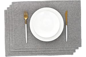 AOKSUNOVA Set di 4 Tovagliette in Tessuto Grigio, Tovaglietta Lavabile, 33 x 48 cm