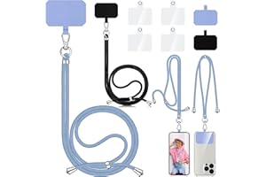 Aulese 2 Stück Handykette Universal, Unisex Einstellbares Handyband zum Umhängen, Handyschnur Schlüsselband mit 6 Pad Kompatibel mit Alle Smartphone, Handyhülle Kette Lanyard (Schwarz + Hellblau)