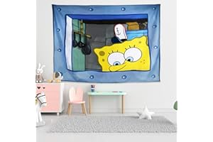 YUMCUTE Funny Octopus Spongb Tapestry Wall Hanging Window Anime Cute Tapestry, Design for Bedroom Home Background Photography, Photo Backdrop Decorations for Living Room Decor Boys, Girls, 5x3FT(150*100cm)