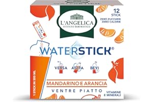 L'Angelica, Waterstick, Gusto Mandarino e Arancia, Ventre Piatto, Con Vitamine e Minerali, Contro Stanchezza e Affaticamento, Zero Zuccheri & Zero Calorie, Senza Conservanti, 1 Astucci da 12 Stick