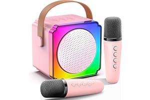 ONEYUS Mikrofon Kinder, Karaoke Maschine Kinder mit 2 Drahtlosen Mikrofonen Bluetooth Karaoke Maschine mit Stimme Wechselnde Effekte und LED Lichter Karaoke für Kinder Erwachsene Jungen Mädchen(Rosa)