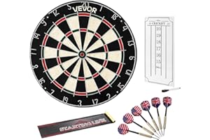 VEVOR Diana de 451 mm con 6 Dardos con Punta de Acero y Kit de Puntuación, Fibra de Sisal Autorreparable, con Diana sin Grapas y Anillo Giratorio, para Familiares, Amigos, Pareja o Padres, Negro