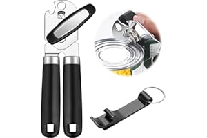 DAWRIS Otwieracz do puszek ręczny, otwieracz do puszek ze stali nierdzewnej 3 w 1 z antypoślizgowym uchwytem i ergonomicznym pokrętłem, bezpieczny otwieracz do puszek dla osób starszych z zapaleniem stawów