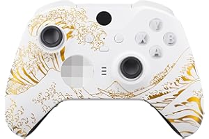 eXtremeRate Custodia Cover per Xbox Elite Series 2 Controller Model 1797,Scocca Case Frontale Ricambio per Xbox Elite Series 2 Wireless Controller Core&2 Anelli-Grande Onda d'Oro Bianca
