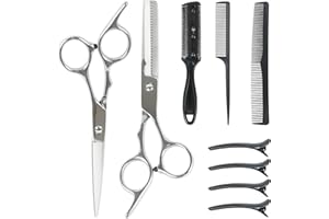 Hengxinchen 9 PCS Set de Ciseaux Coiffure Desepaissir, Set de Ciseaux de Coiffure, 2-in-1 Kit Coiffure Professionnel pour Femmes, Enfants, Animaux de Compagnie, Salon de Coiffure à Domicile, 6.7 Inch