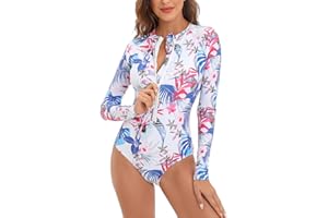 Ruuione Women's One-Piece Long Sleeve Sports Surfing Swimsuit Chest with Zip Swimwear