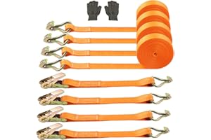 MOSOTON Cinghie di Ancoraggio, Confezione da 4 Cinghie in Poliestere con Ganci a J-rivestiti, per la Manipolazione con Elettrodomestici, Oggetti Ingombranti, ecc (Quattro Guanti di Sicurezza Inclusi)