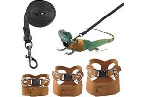 Maxqzin 3 Pack Bearded Dragon Harness and Leash Set, Bearded Dragon Leash and Harness with Traction Rope, Suitable for Lizards and Other Small Reptiles (S, M, L)