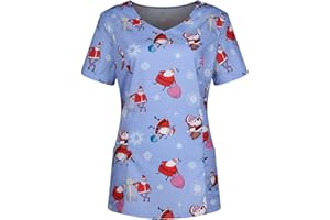 HKUOPW Scrubs for Women UK Crewneck/V Neck Cute Printed Scrub Tops Nurse Uniform Shirts with 2 Pockets 2025