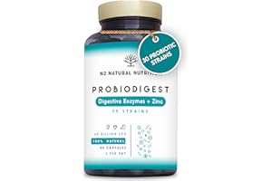 Probiotics Complex 60 Billion UFC, 30 Strains with Digestive Enzymes Plus Prebiotics and Zinc. Bacterial Cultures, Helps Immune System. with lactobacillus. 90 Capsules. CE. N2 Natural Nutrition