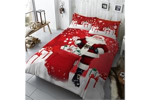 GC GAVENO CAVAILIA Christmas Duvet Cover Single - Soft Xmas Bedding & Quilt Cover with Pillowcase - Jolly Santa Pattern Single Bed Duvet Set - Breathable Comforter Cover (135x200 cm) - Washable