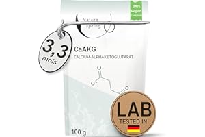 NATURE SPRING CaAKG Poudre hautement dosée | Pack d'approvisionnement (100 grammes) +3,3 mois | Calcium-Alphacétoglutarate végétalien premium | 1000 mg de CaAKG par portion | Testé en laboratoire en Allemagne