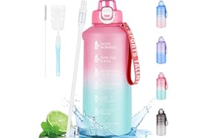 AOHAN Water Bottle 2l, Sports Water Bottle w/ Straw, BPA Free Large Water Bottle w/ Time Markings, Leakproof Drinks Bottle for Fitness, Gym and Outdoor Sports （Dishwasher Safe）, Pink Green Gradient