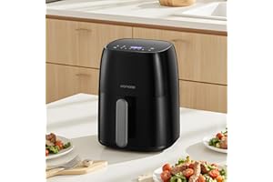 KOMORE Digital Air Fryer 4.2L, 1500W 6-in-1 Compact AirFryer with Touch Screen, Timing, Oil-Free, Air Fry, Extra Crisp, Roast, Bake, Reheat, Non-Stick, Dishwasher Safe, Black