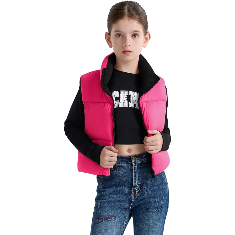 SOLOCOTE Gilet D'Hiver Sans Manches Fille Résistant à L'Eau - Veste Chaude Légère Col Montant Pour Enfants