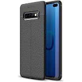 Microsonic Samsung Galaxy S10 Plus i&ccedil;in Kılıf Deri Dokulu Silikon Siyah [Galaxy S10 Plus ile Uyumlu Kılıf - Siyah]