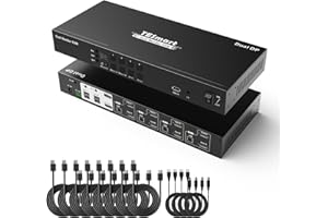 TESmart KVM Switch Dual Monitor DisplayPort 4Port, KVM Switches for 2 Monitors 4 Computers, UHD 4K@60Hz, EDID emulators, L/R Port, Hotkey,Dolby Vision,PC Monitor Switch with Cables and Remote Control