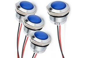 Gebildet 4 pz 110 V-230 V 20 mA Indicatore di risparmio energetico Indicatore di metallo Lampada di segnalazione impermeabile Dimensioni foro 16 mm LED blu (Testa di superficie sferica)