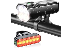 Babacom Bike Lights Front And Back, 1300 Lumen Super Bright Bicycle Lights [8+6 Lighting Modes] & [Spotlight+Floodlight LEDs], USB Rechargeable Waterproof Bike Light Set with Aluminum Alloy Shell