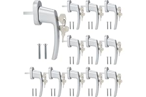 Eulenke - Poignée de Sécurité Verrouillable pour Fenêtre - Lot de 12 Gris Argent avec 24 Clés et Vis - Protection pour Enfants, Poignée en Aluminium avec Tige de 35 mm