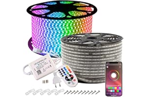 GreenSun LED Lighting Tiras LED 20m 5050SMD, RGB Tiras de Luces LED Iluminación con 60 Leds/m, Bluetooth Control Remoto de 24 Claves Impermeable IP65 para navidad, decoracion de fiestas