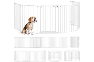 PawHut Barrera para Perros Plegable, 366x75 cm, Valla para Mascotas de 6 Paneles, Puerta con Cierre Doble, Barrera de Seguridad para Niños, Perros Pequeños y Medianos, para Escalera, Pasillo, Blanco