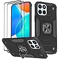 KANSi Case for Honor 70 Lite/Honor X6 / Honor X8 5G, Tempered Glass [2 Pack] Protective Silicone TPU Shockproof Tough Armor Hard Cover - Black