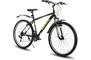 HILAND Mountain bike 26/27,5/29 pollici, mountain bike da uomo e donna a 21 velocità, telaio in acciaio ad alta resistenza, freni a V, bici hardtail per adulti nero/blu/grigio