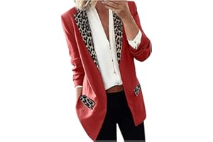 L9WEI Blazer long élégant pour femme avec col à revers et motif léopard
