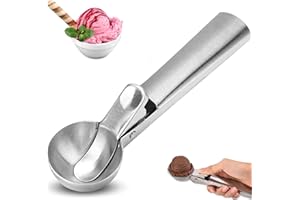 CHEFZOCO Cuchara de helado, Sacabolas Helado, Cuchara bolas helados, Cucharón de helado con gatillo, Accesorios de cocina, Apto Lavavajillas, 5 cm diámetro bola, Acero inoxidable
