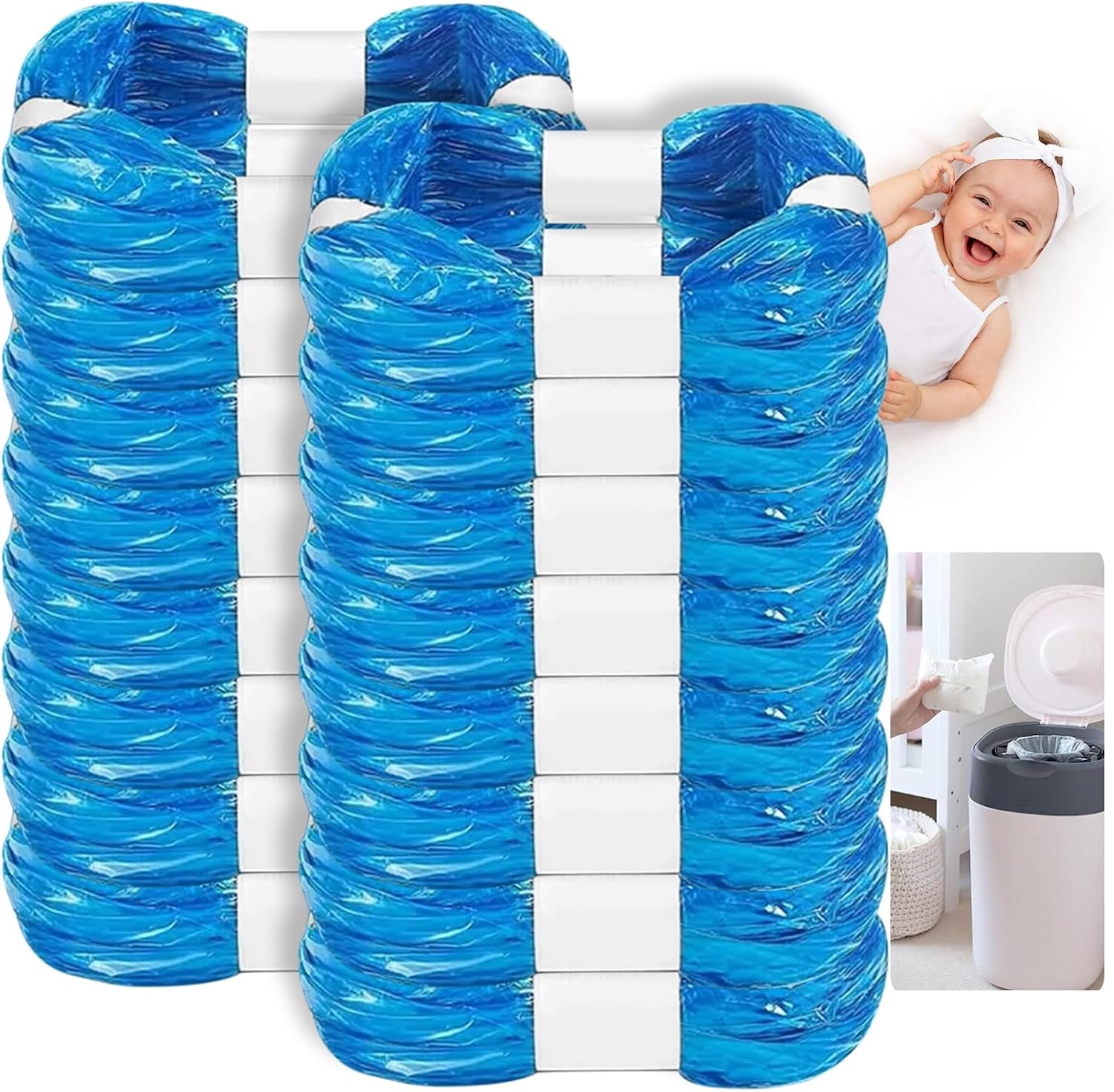 KALBIGRO 16 Piezas Recambios para Contenedor de Pañales, Compatibles con Tommee Tippee y Angelcare, Bolsas de Papelera para Bebé con Aroma a Limón, Casete para Twist & Click, Litter Locker II