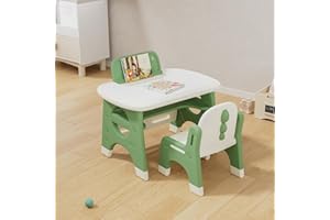 ‎BANASUPER BanaSuper Kinder Zeichentisch und Stuhl Set mit löschbarer Tafel Aquarellstifte Kinder Kunststoff Activity Desk mit 1 Hocker Multifunktions Möbelset für Kleinkinder (Grün)