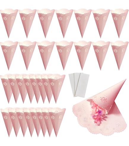 50 stuks kraftpapier kegels bruiloft confetti papier kegels boeket bloemblaadjes zakken dozen met blauwe hoefijzer bloemen stickers voor bruiloft feest geschenken verpakking