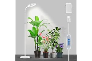 Garpsen Grow Light, Full Spectrum LED Floor Plant Light with Timer 6/12/16H, 3 Color Modes Grow Lamp with Base, 5 Dimmable Levels, 23''~67''Adjustable Height for Indoor Large or Small Plants(White)